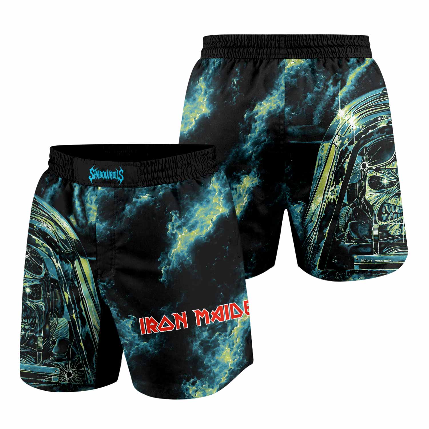 Iron Maiden Aces High Eddie Pilot Grappling Shorts - back view mockup