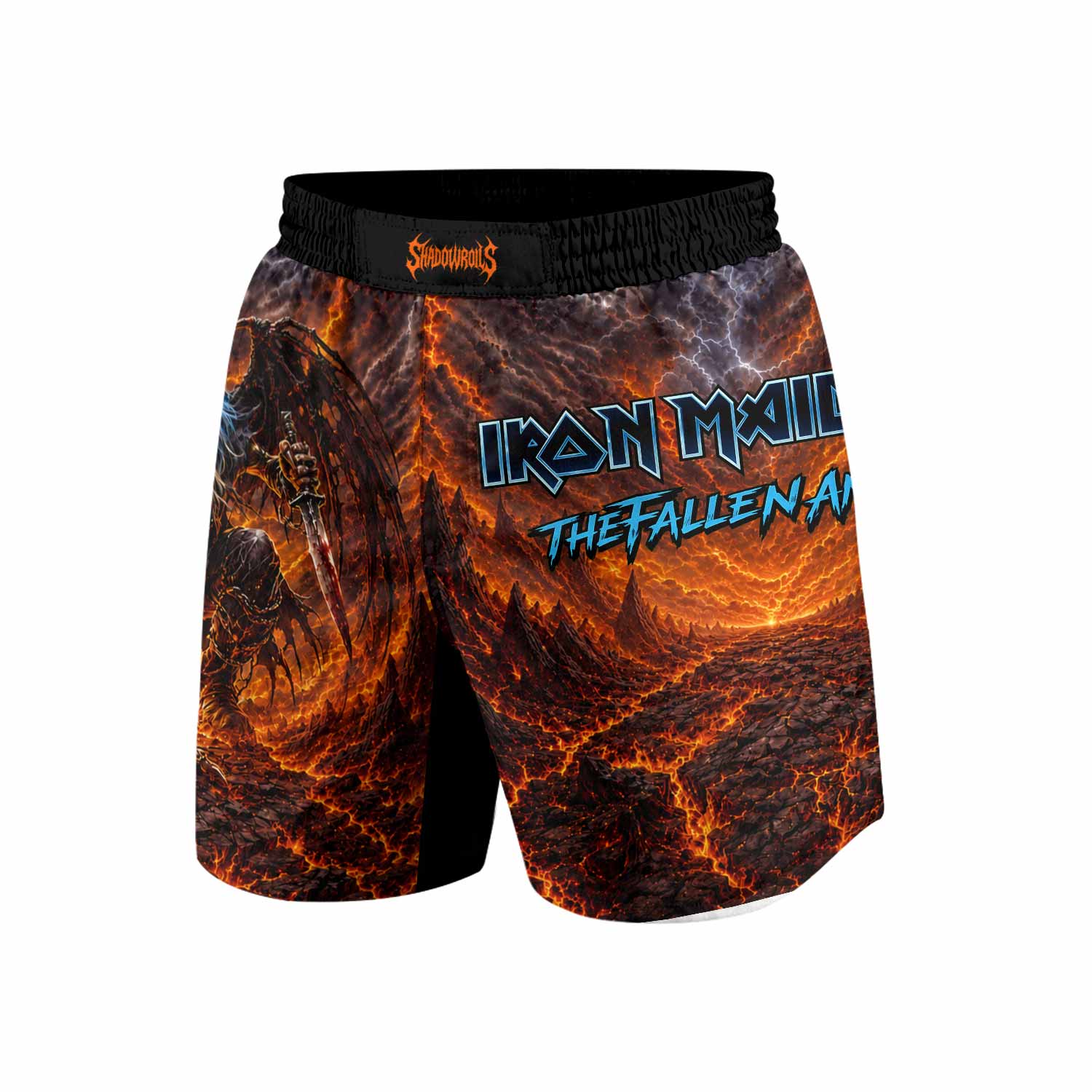 Iron Maiden The Fallen Angel Eddie Grappling Shorts - front and back view
