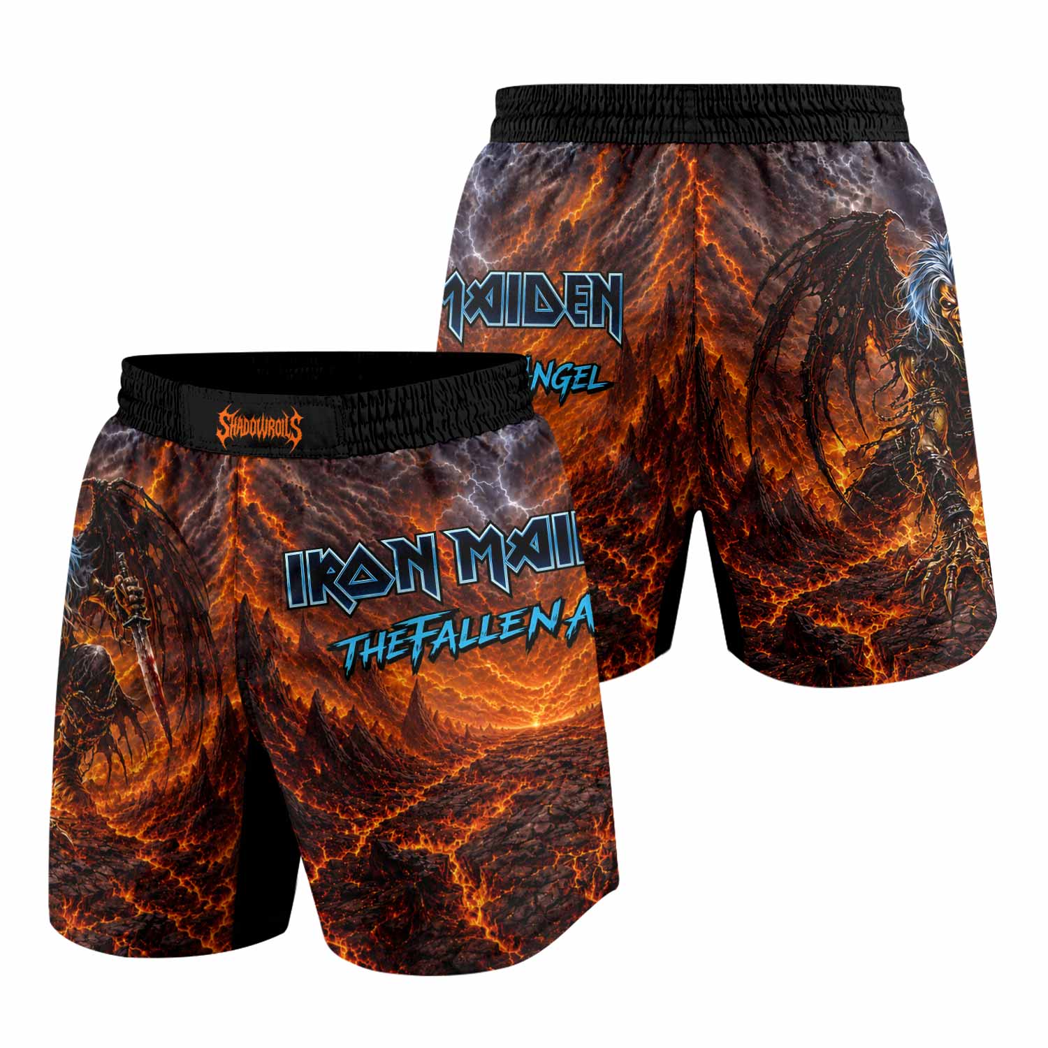 Iron Maiden The Fallen Angel Eddie Grappling Shorts - back view mockup