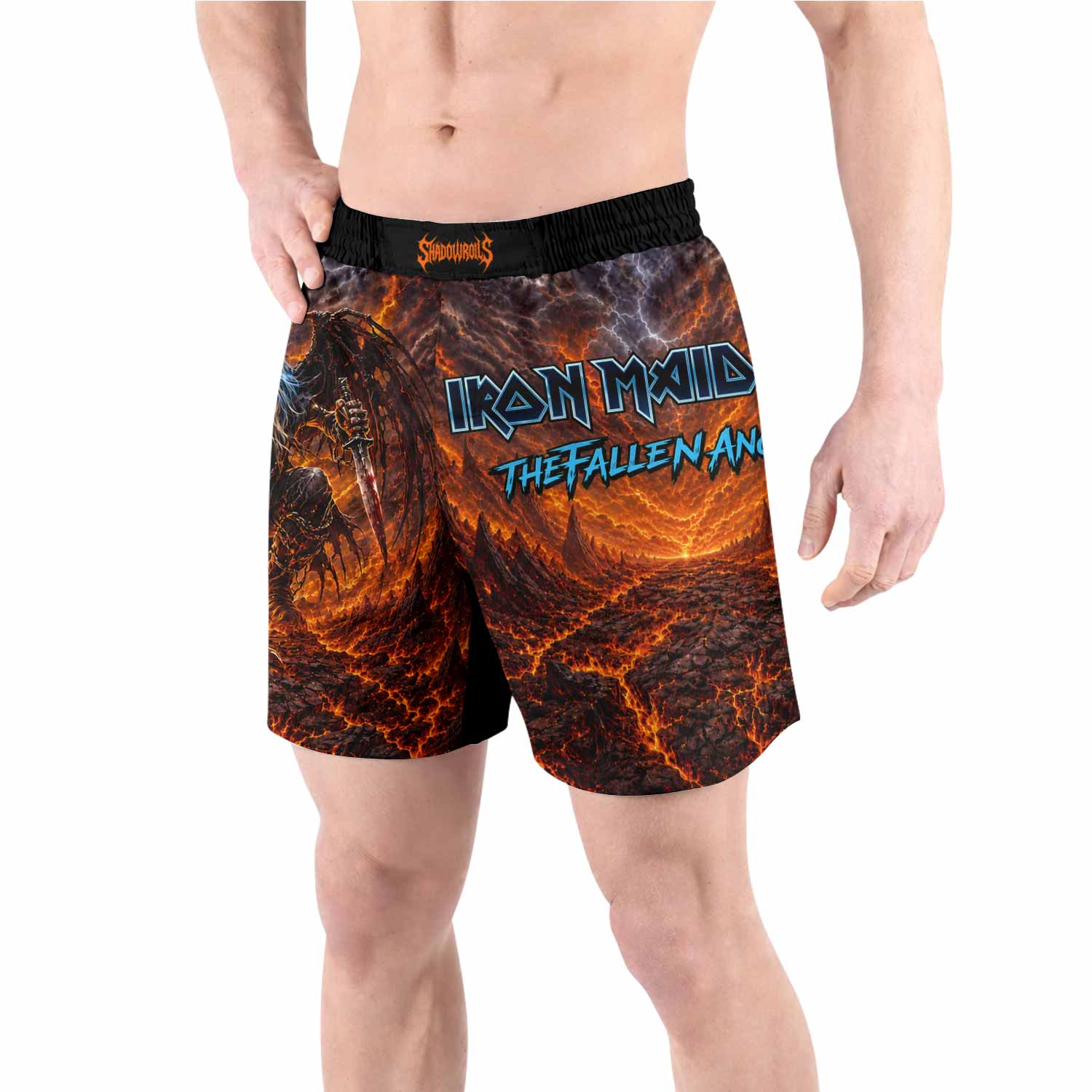Iron Maiden The Fallen Angel Eddie Grappling Shorts - back view lifestyle
