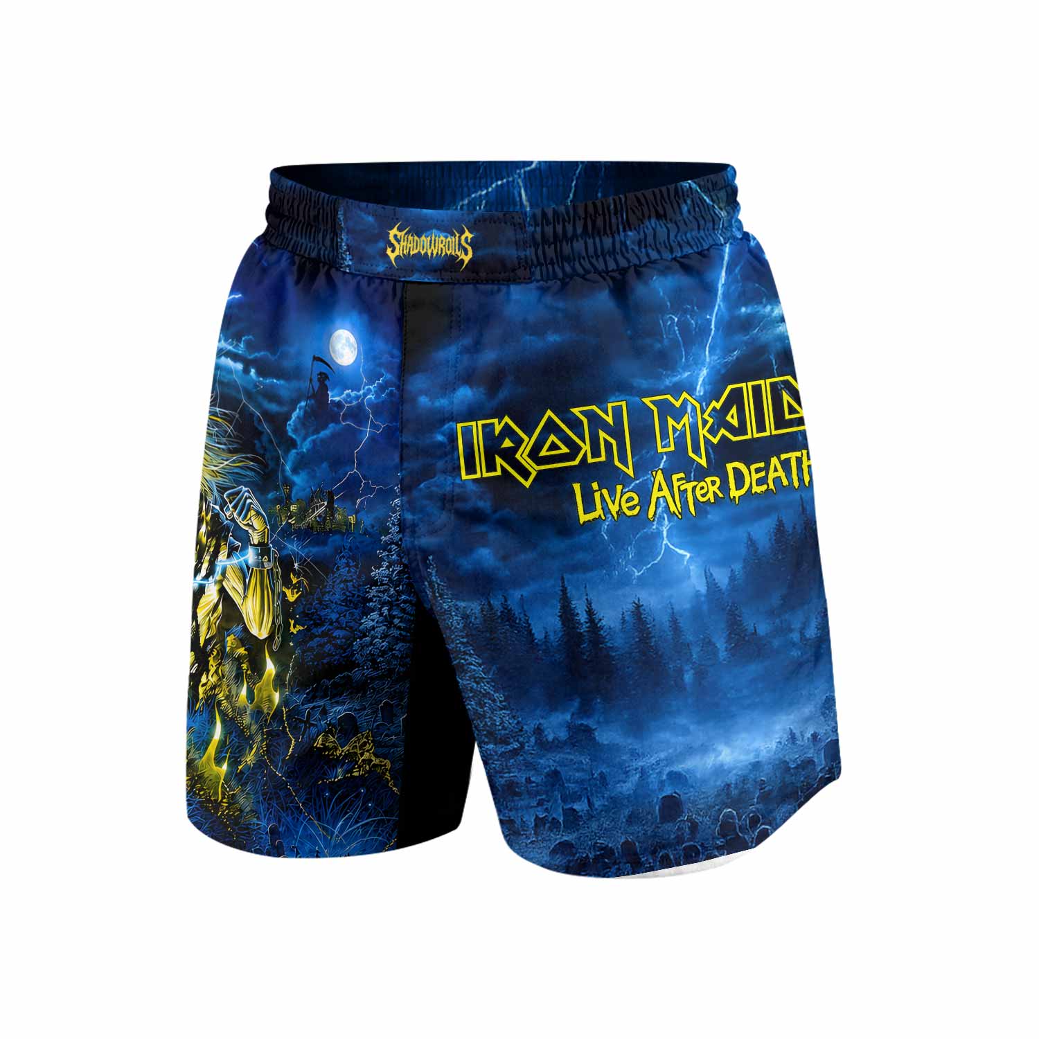 Iron Maiden Live After Death Eddie Grappling Shorts - front and back view