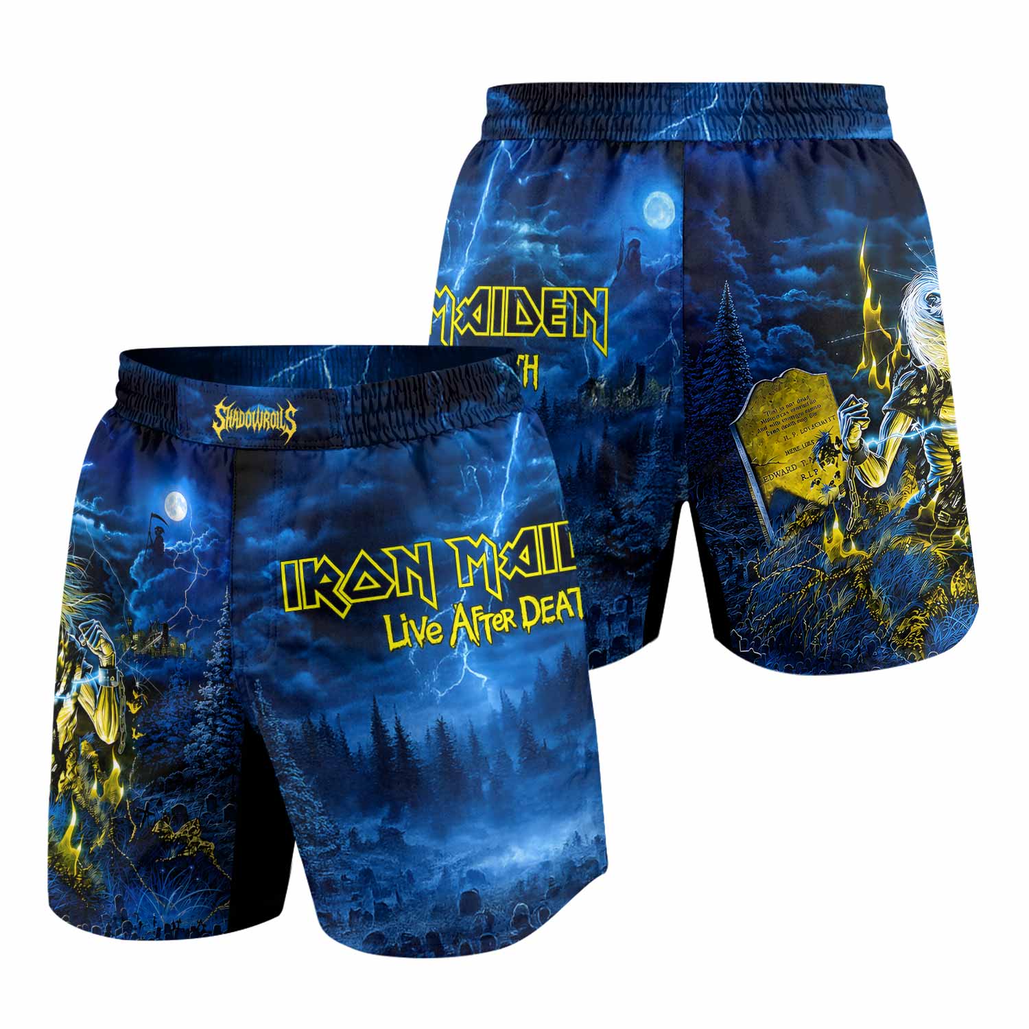 Iron Maiden Live After Death Eddie Grappling Shorts - back view mockup