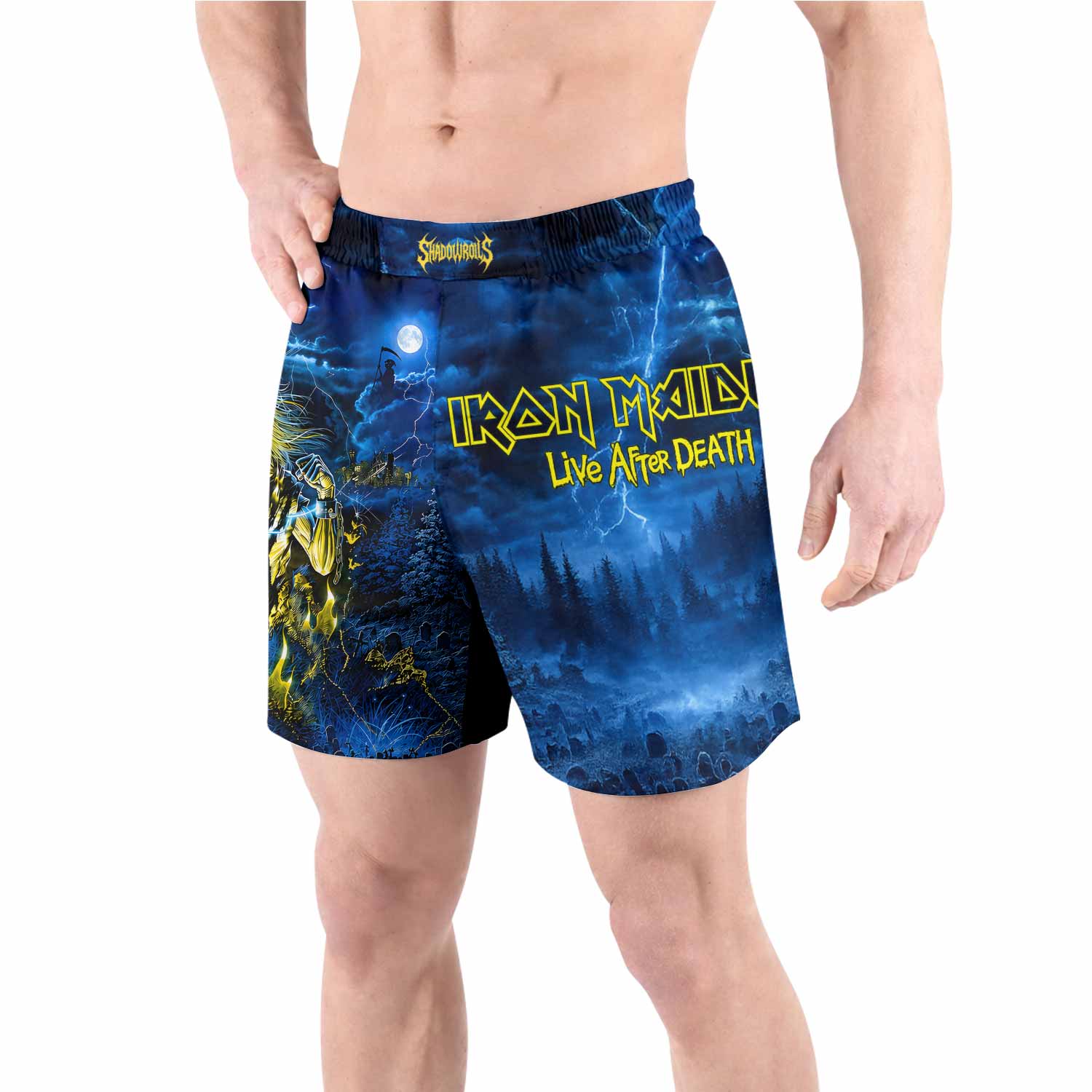 Iron Maiden Live After Death Eddie Grappling Shorts - back view lifestyle