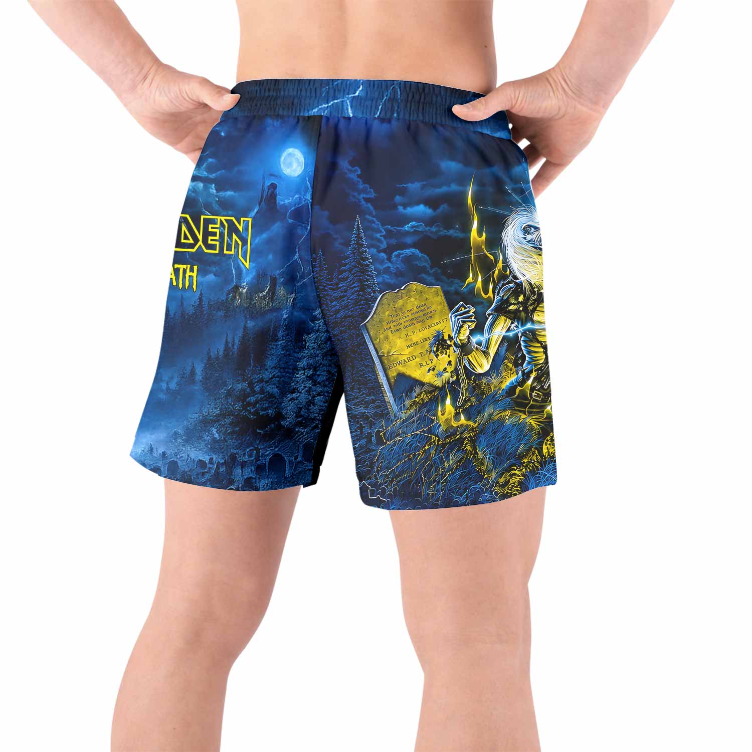 Iron Maiden Live After Death Eddie Grappling Shorts - front view lifestyle