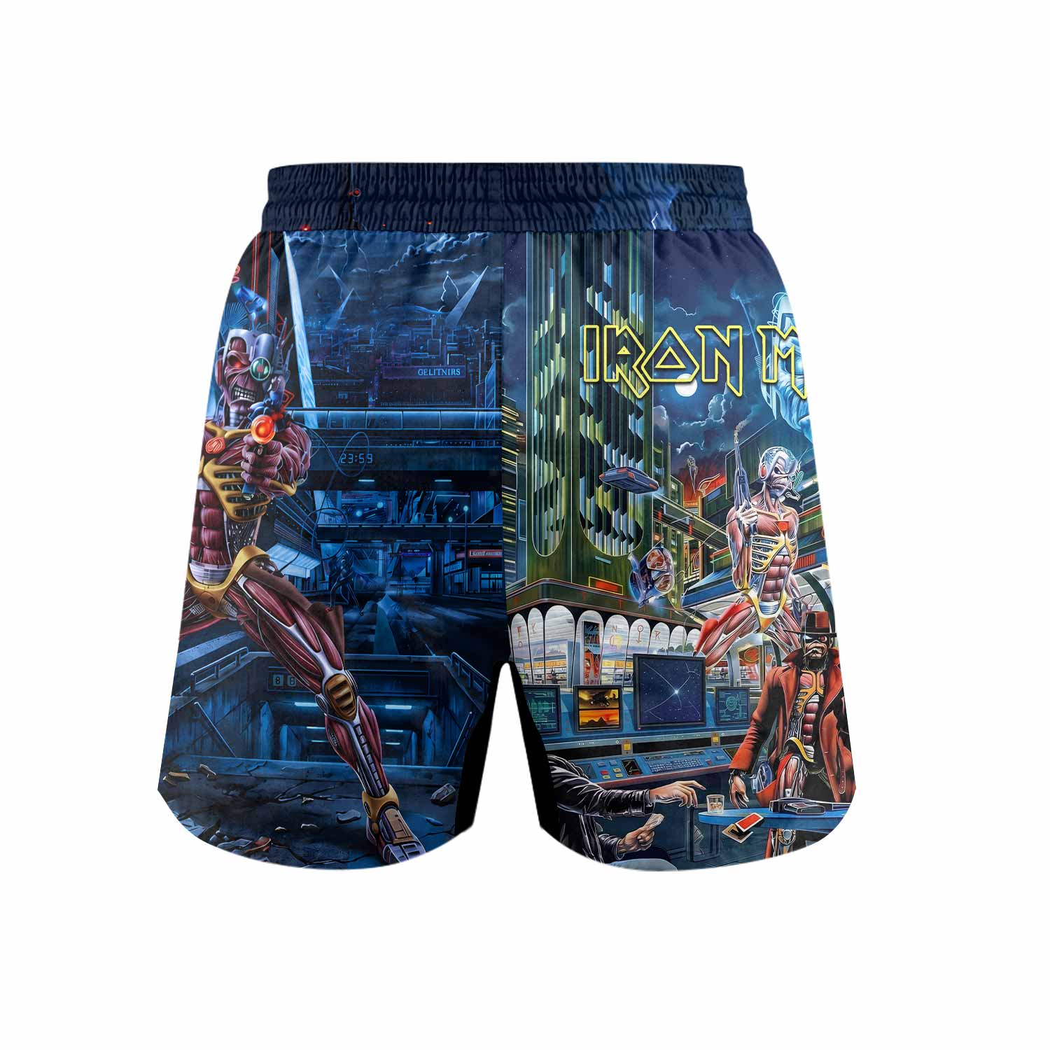 Iron Maiden Somewhere in Time Eddie Cyborg Grappling Shorts - front view mockup
