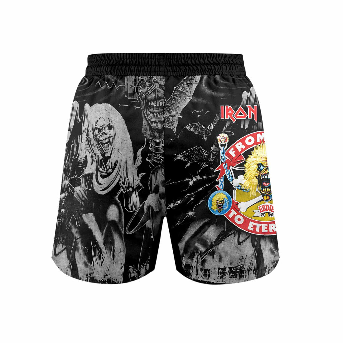 Iron Maiden From Here to Eternity Eddie Grappling Shorts - front and back view