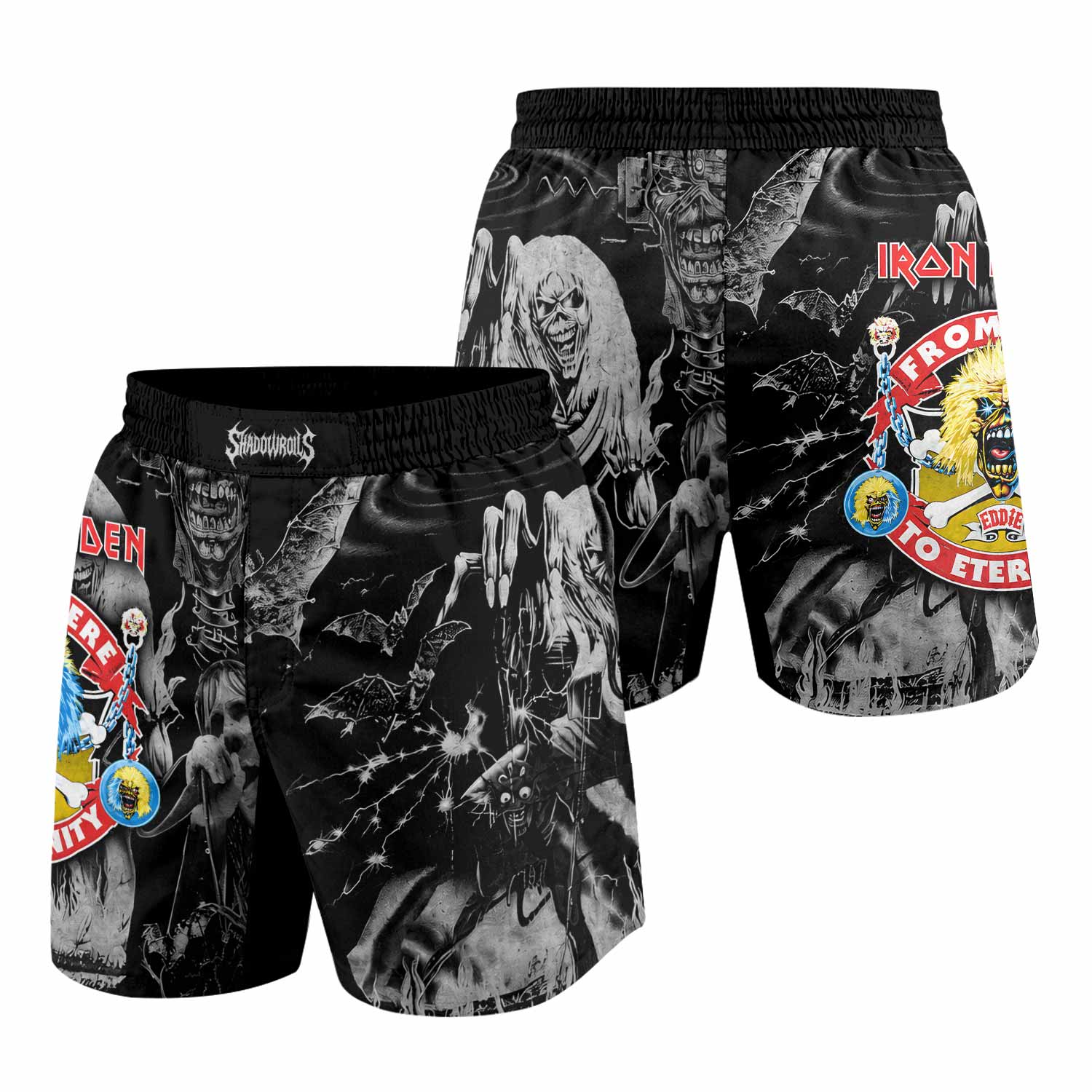 Iron Maiden From Here to Eternity Eddie Grappling Shorts - back view mockup