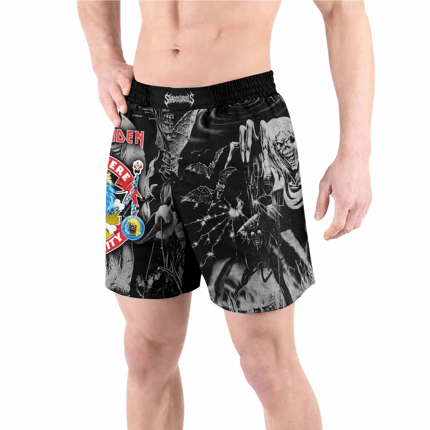 Iron Maiden From Here to Eternity Eddie Grappling Shorts - back view lifestyle