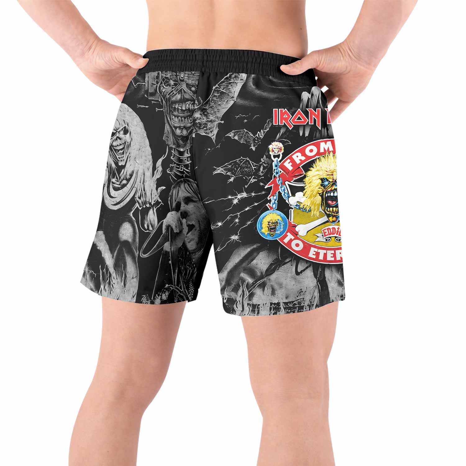 Iron Maiden From Here to Eternity Eddie Grappling Shorts - front view lifestyle