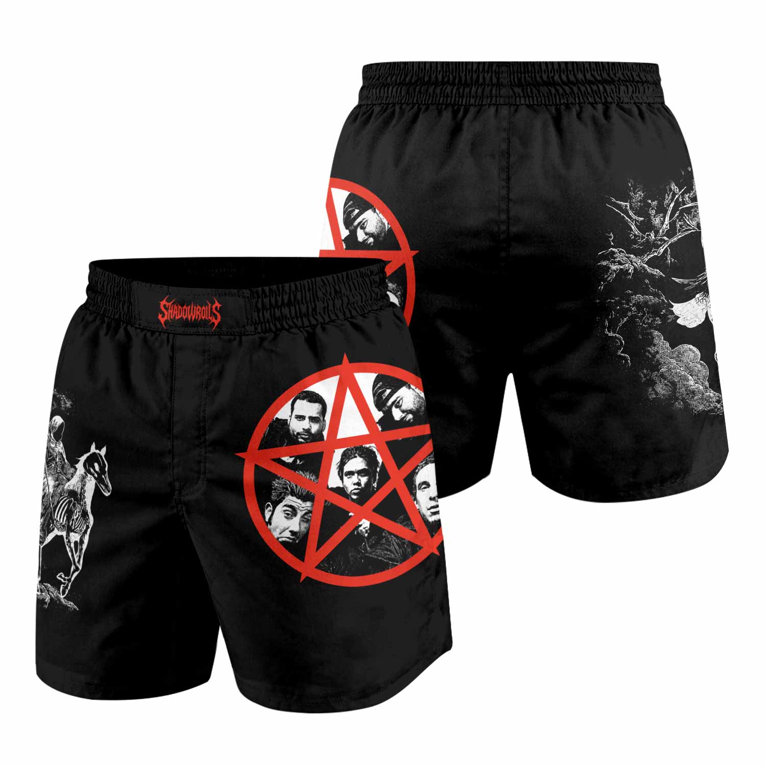 Deftones White Pony Grim Reaper Grappling Shorts - back view mockup