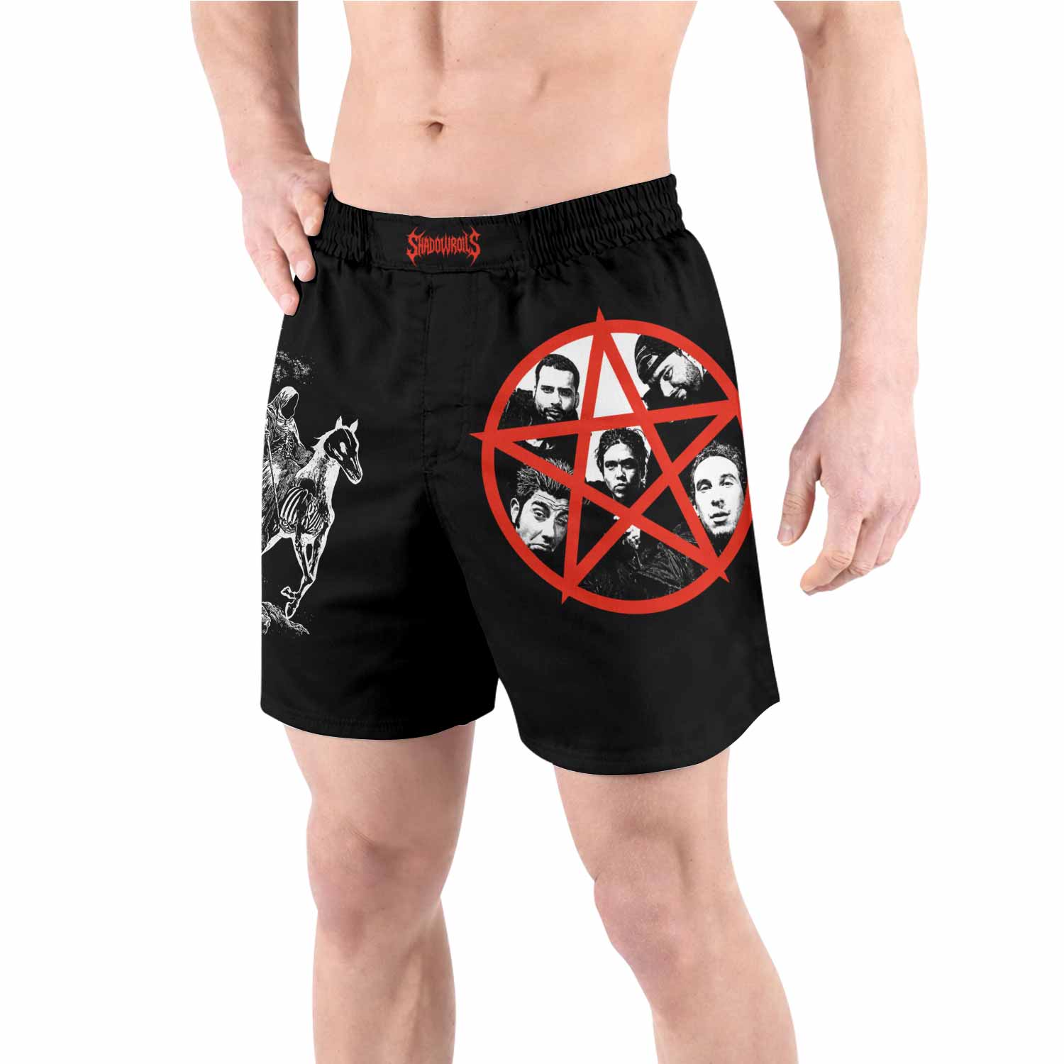 Deftones White Pony Grim Reaper Grappling Shorts - back view lifestyle