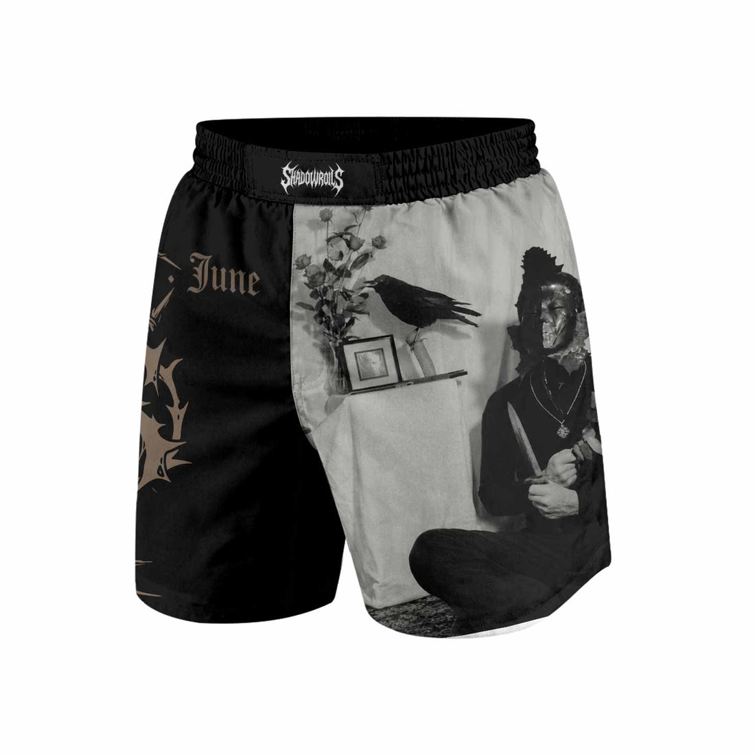 Death in June Ritual Raven Grappling Shorts - front and back view