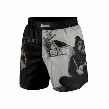 Death in June Ritual Raven Grappling Shorts - front and back view