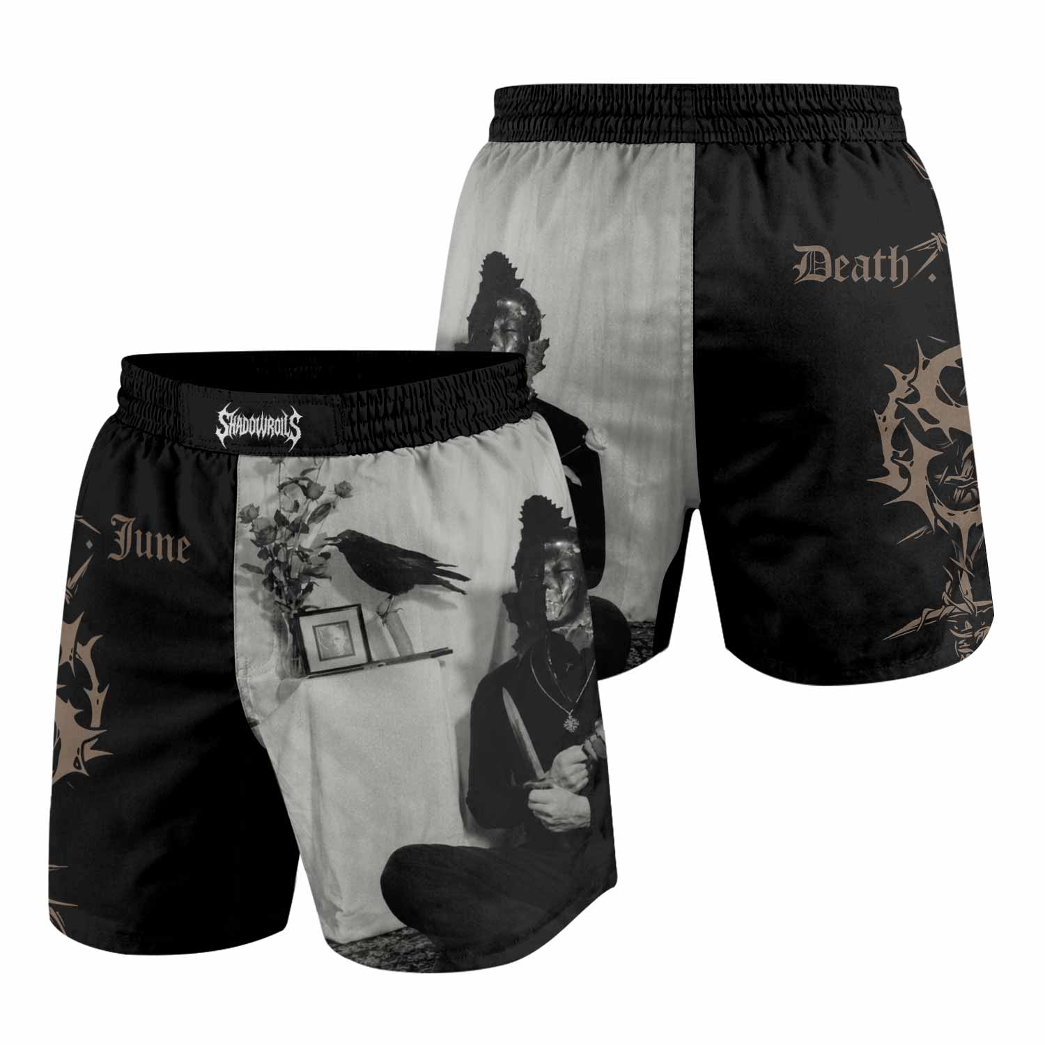 Death in June Ritual Raven Grappling Shorts - back view mockup
