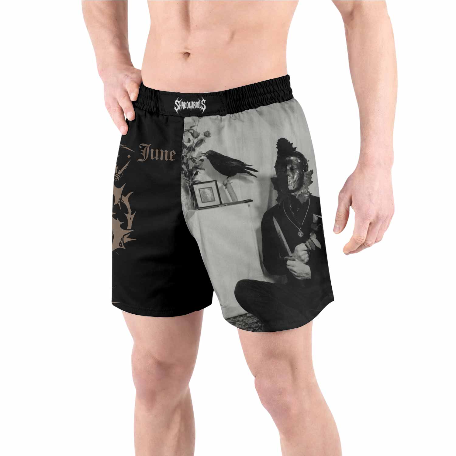 Death in June Ritual Raven Grappling Shorts - back view lifestyle