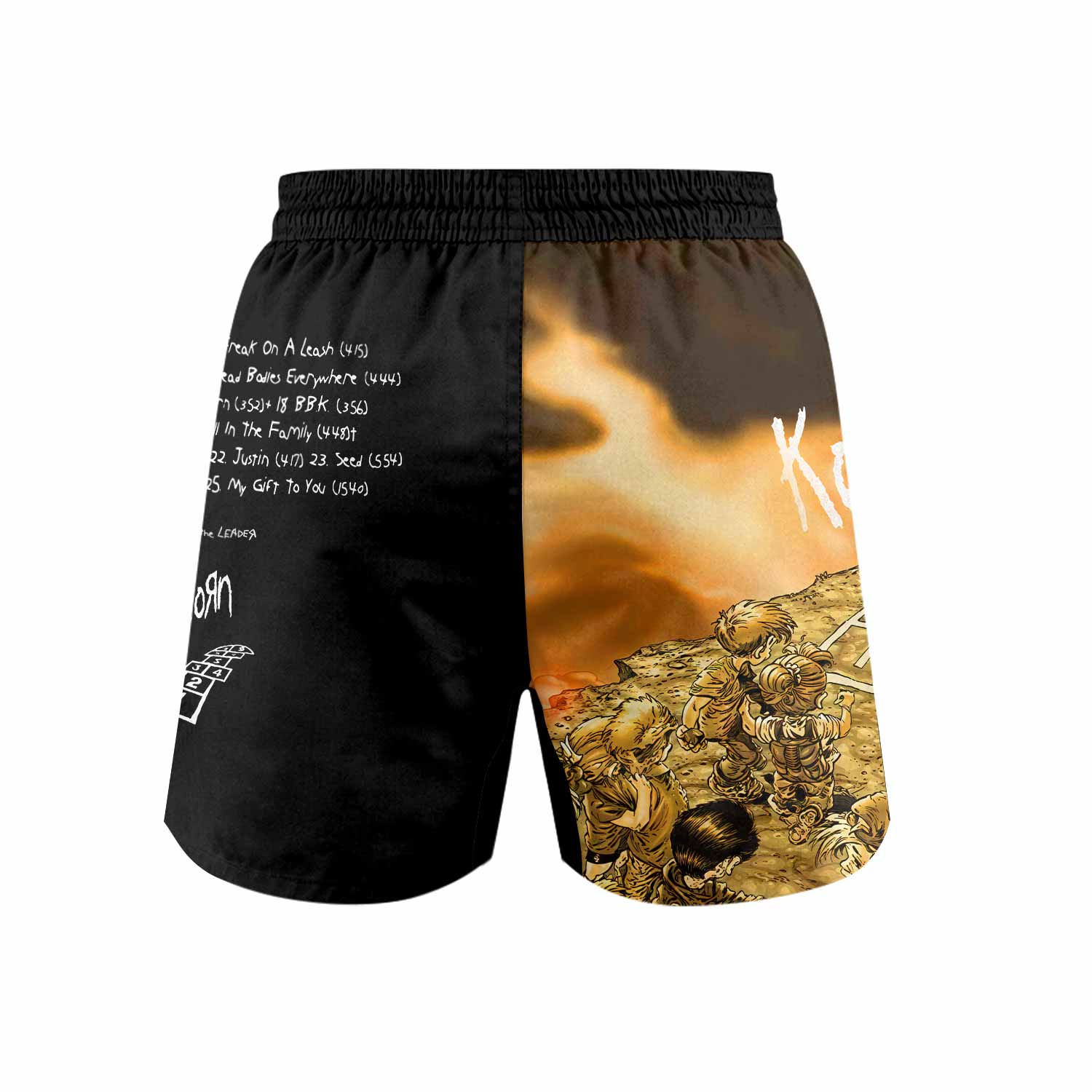 Korn Follow the Leader Hopscotch Grappling Shorts - back view mockup
