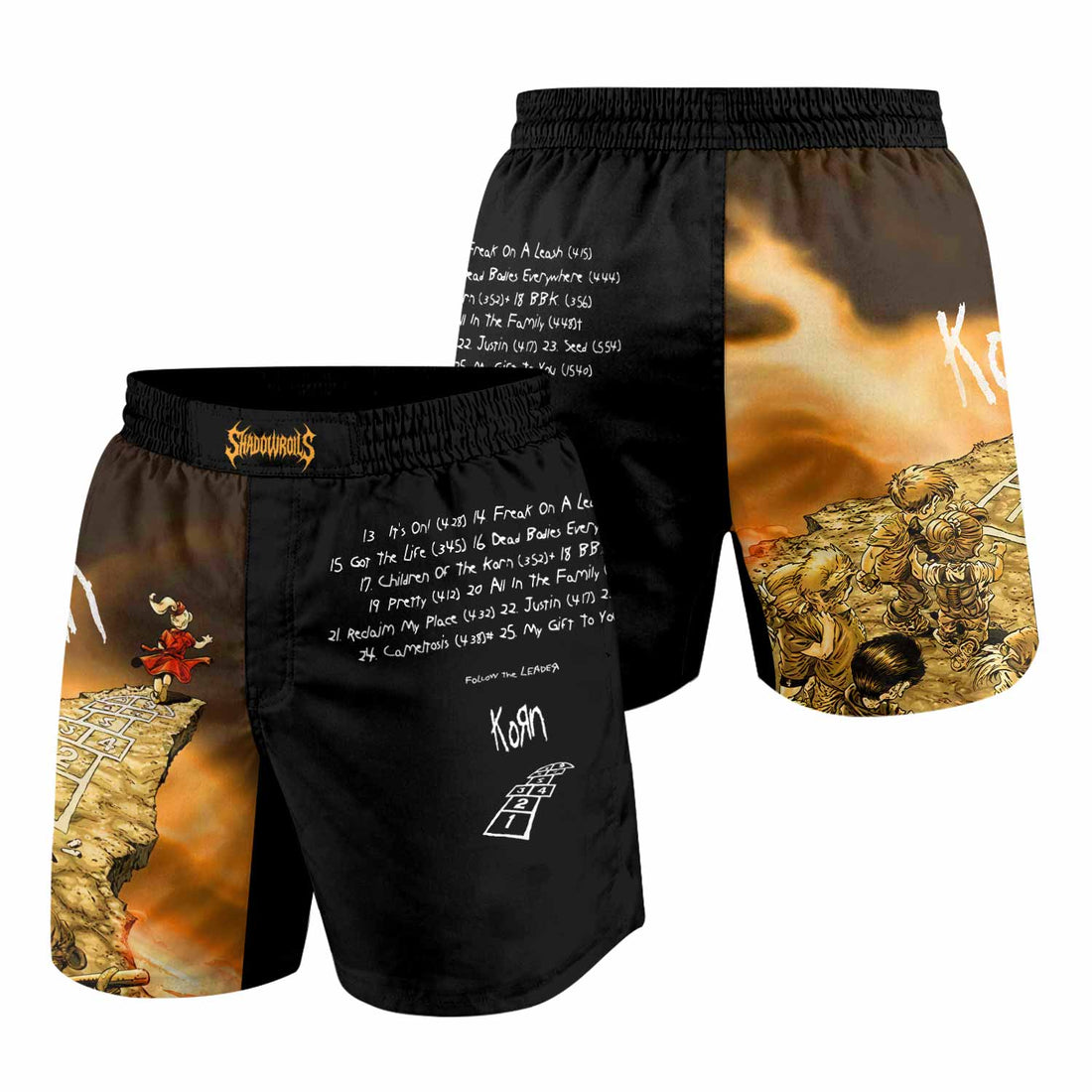 Korn Follow the Leader Hopscotch Grappling Shorts - front and back view