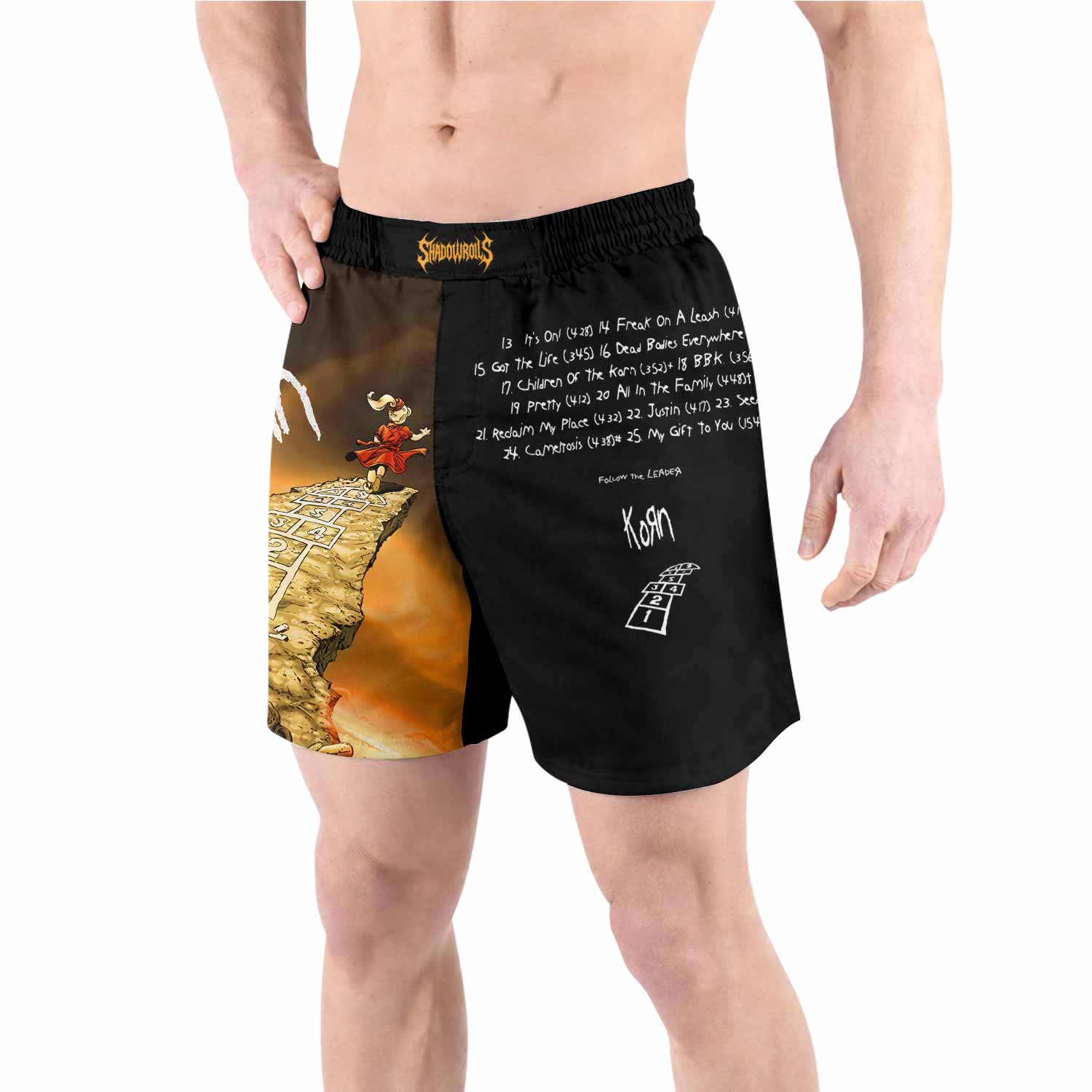 Korn Follow the Leader Hopscotch Grappling Shorts - front view lifestyle