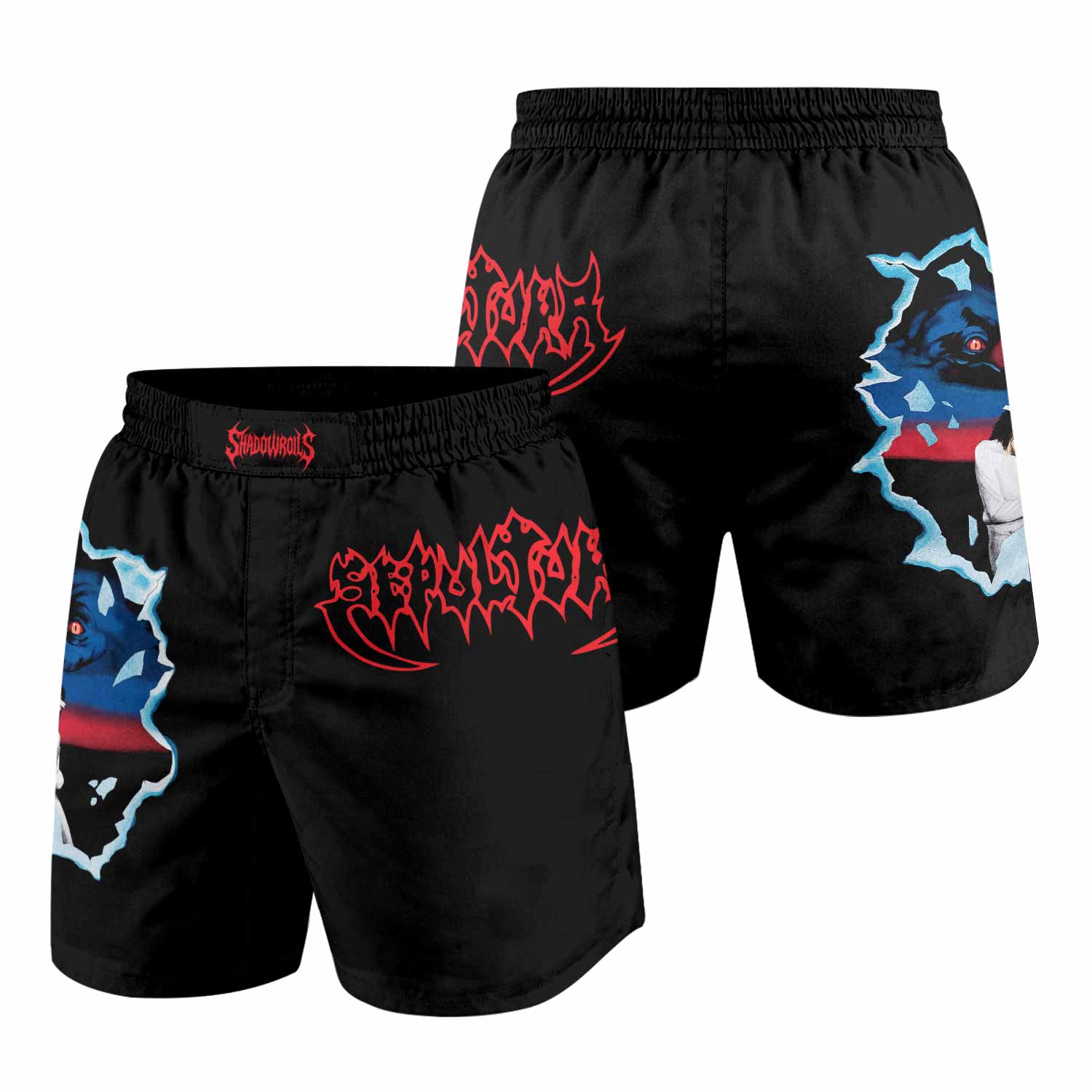 Sepultura Schizophrenia Grappling Shorts - front and back view
