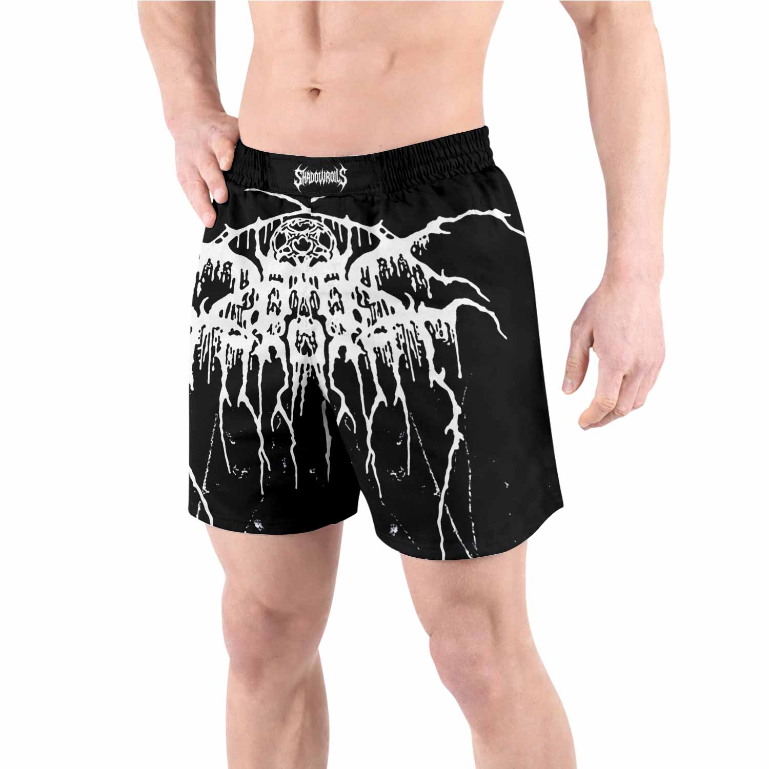 Darkthrone Under a Funeral Moon Grappling Shorts - front view lifestyle