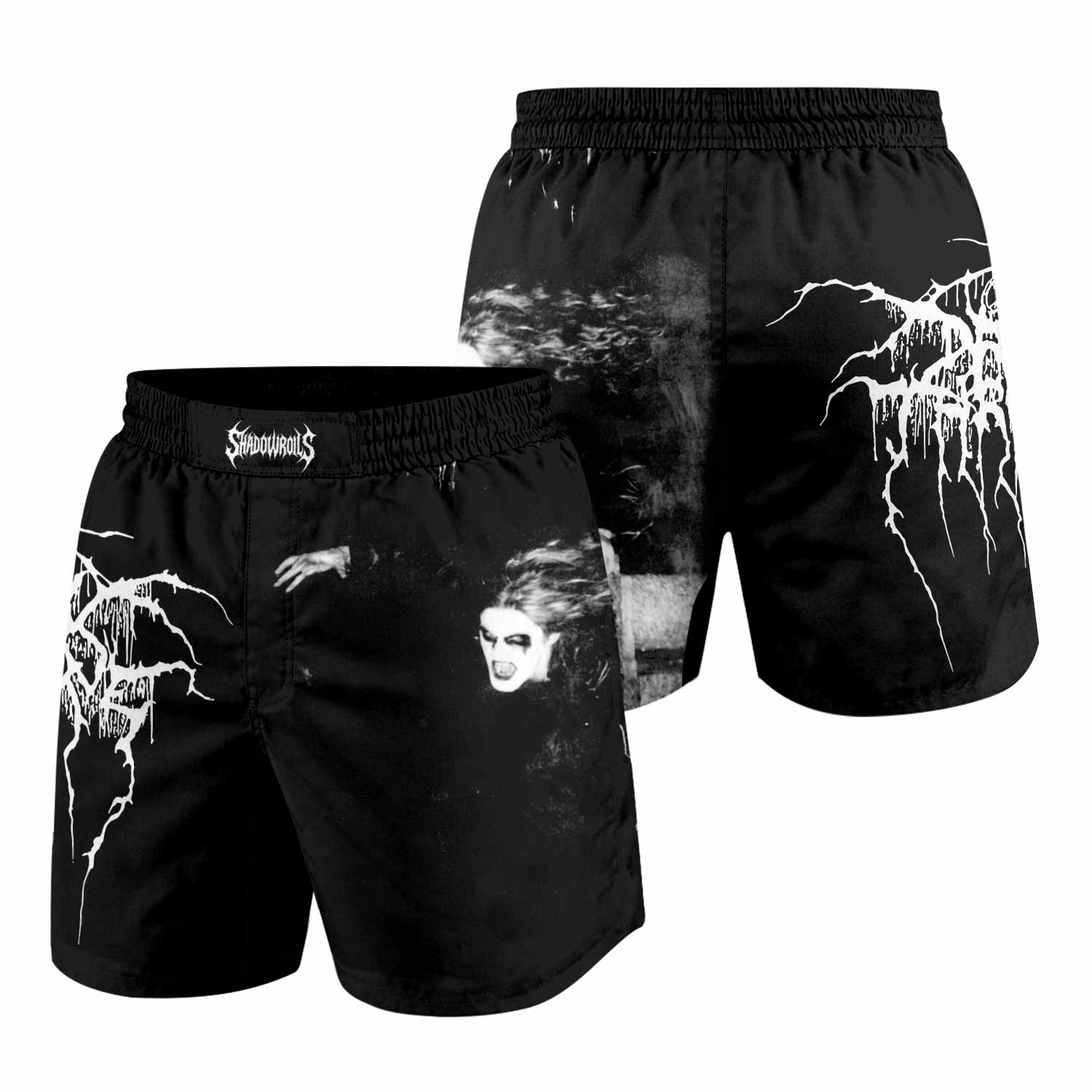 Darkthrone A Blaze in the Northern Sky Grappling Shorts - front and back view