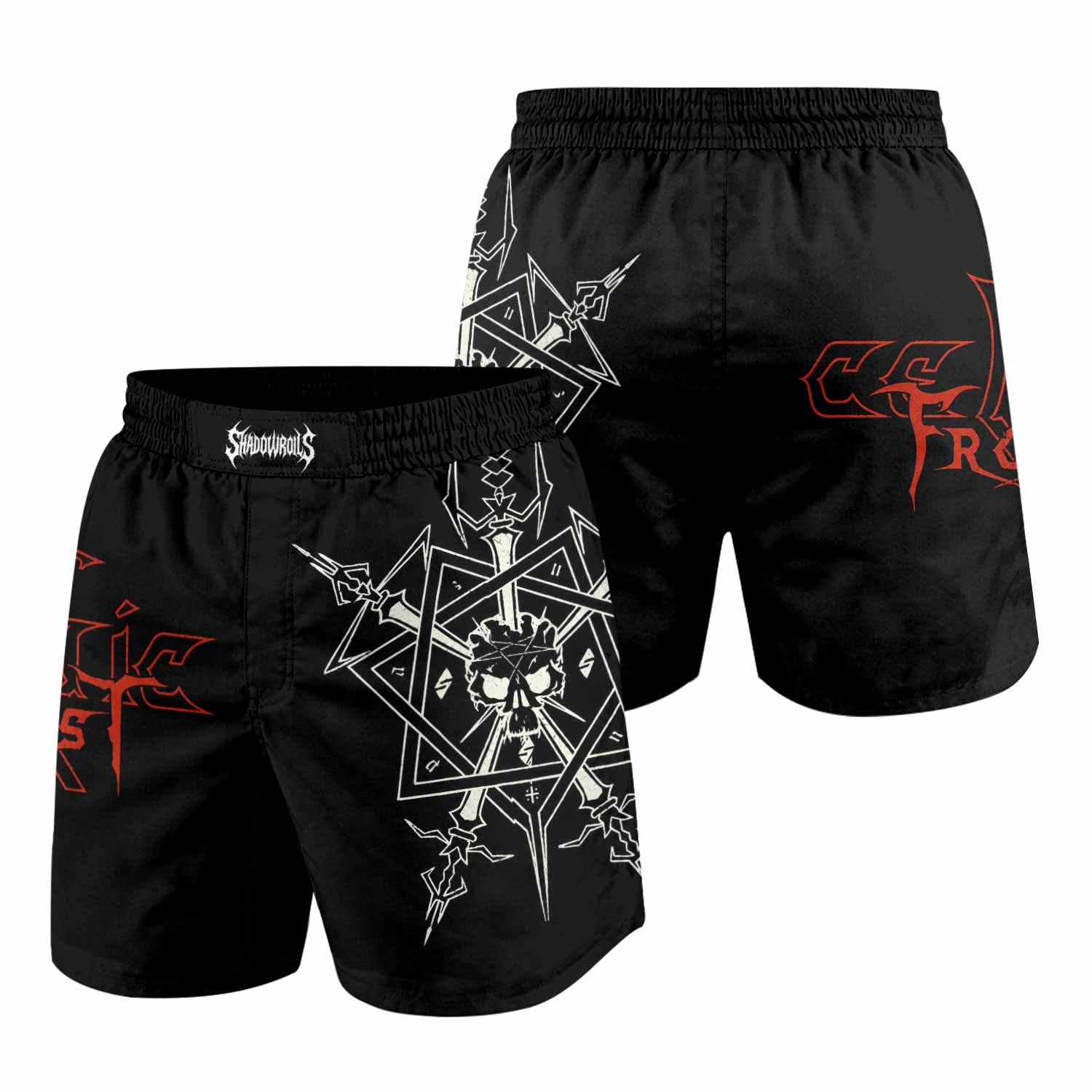Celtic Frost Morbid Tales Sigil Grappling Shorts - front and back view