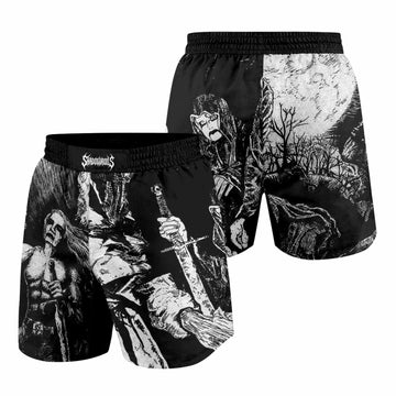 Graveland Carpathian Wolves Grappling Shorts - front and back view