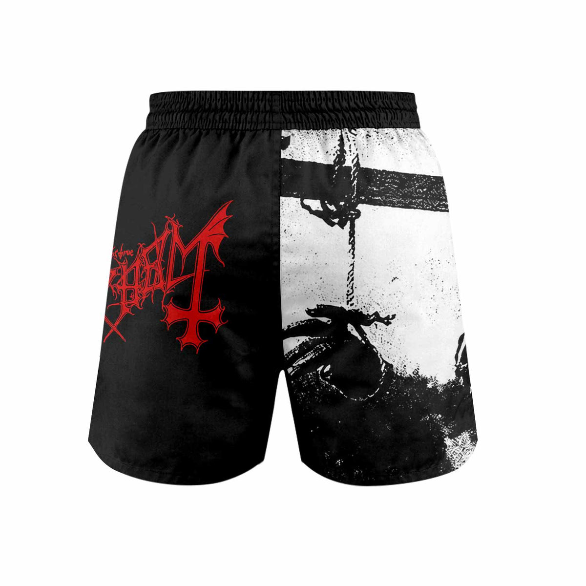 Mayhem Deathcrush No Fun No Core No Mosh No Trends Grappling Shorts - back view mockup