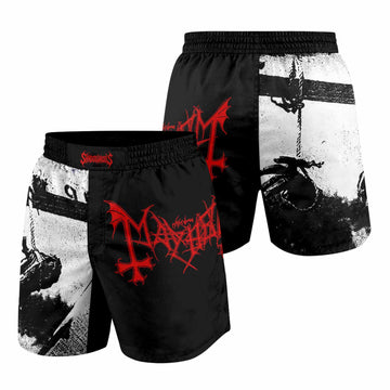 Mayhem Deathcrush No Fun No Core No Mosh No Trends Grappling Shorts - front and back view