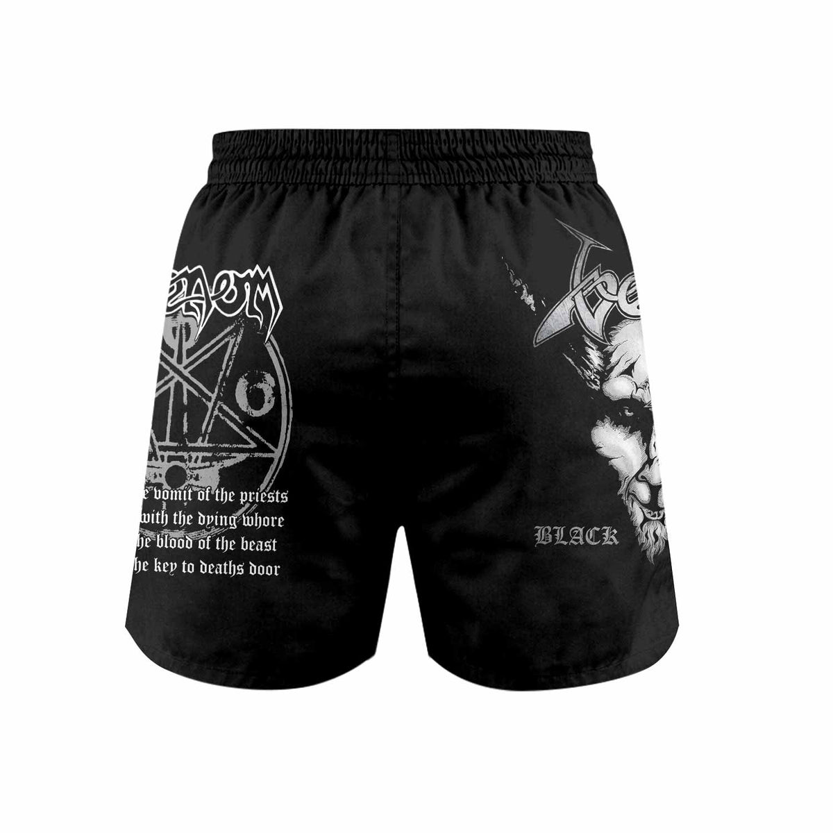 Venom Black Metal Goat Sigil Grappling Shorts - back view mockup