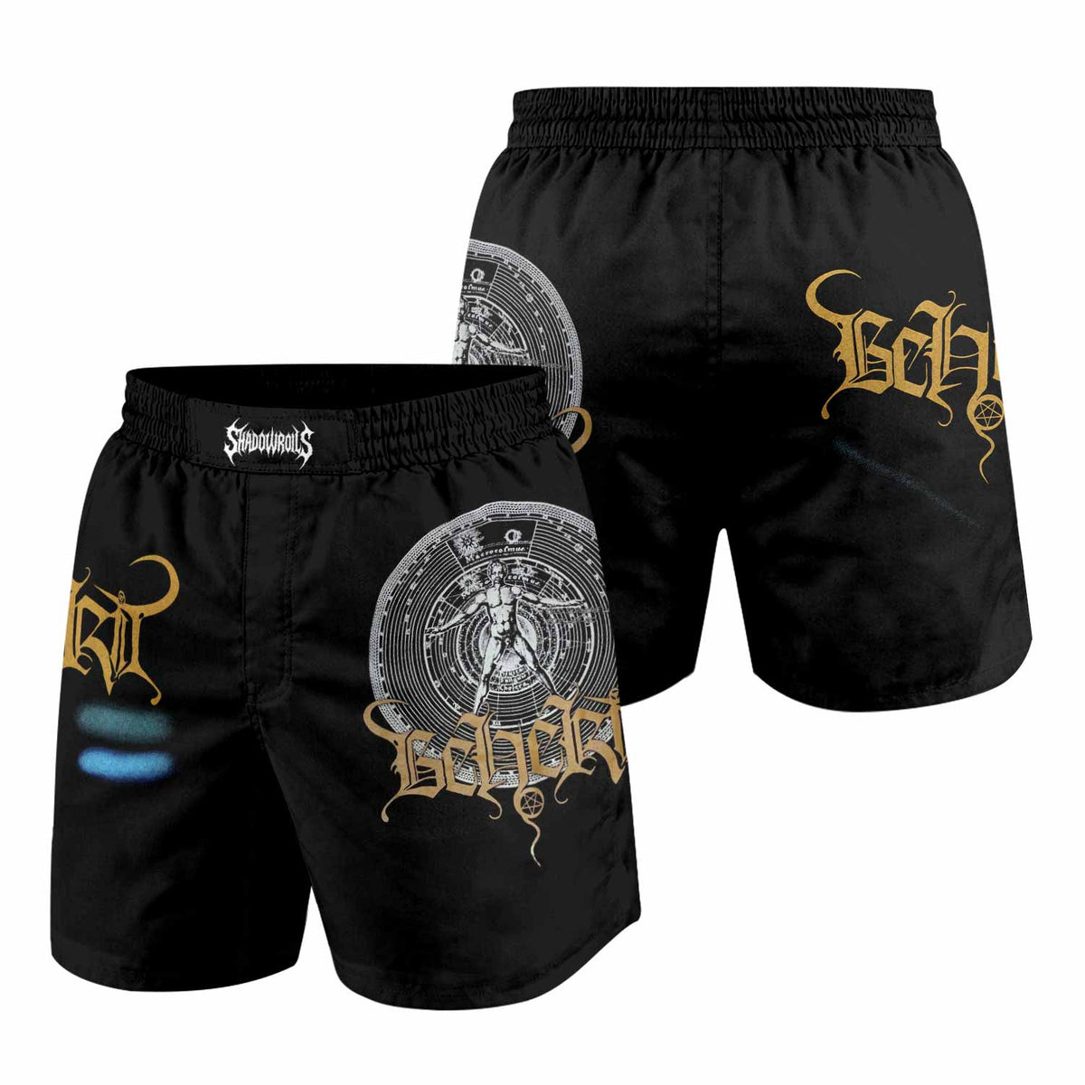 Beherit Drawing Down the Moon Grappling Shorts - front and back view