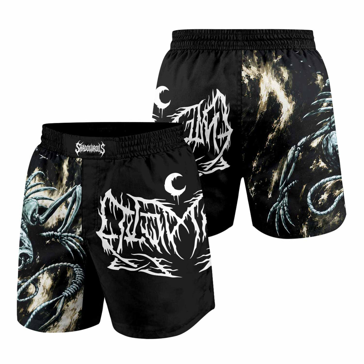 Leviathan A Silhouette in Splinters Grappling Shorts - front and back view
