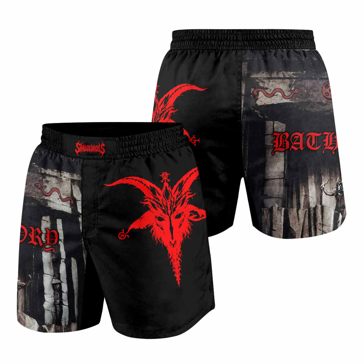 Bathory Under the Sign of the Black Mark Grappling Shorts - front and back view