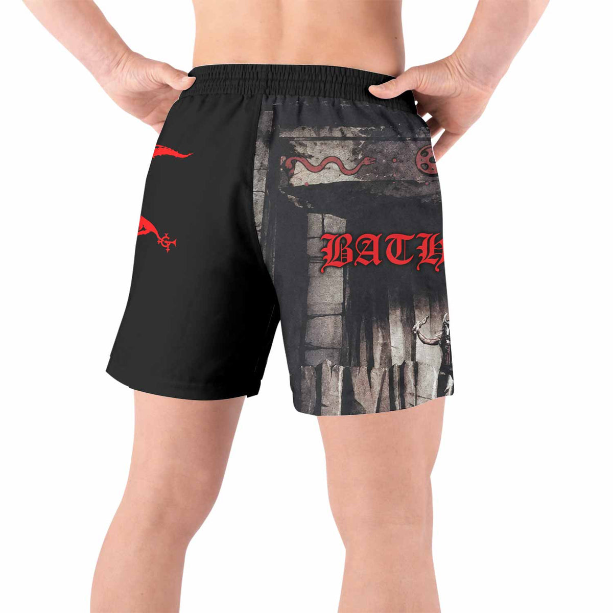 Bathory Under the Sign of the Black Mark Grappling Shorts - back view lifestyle