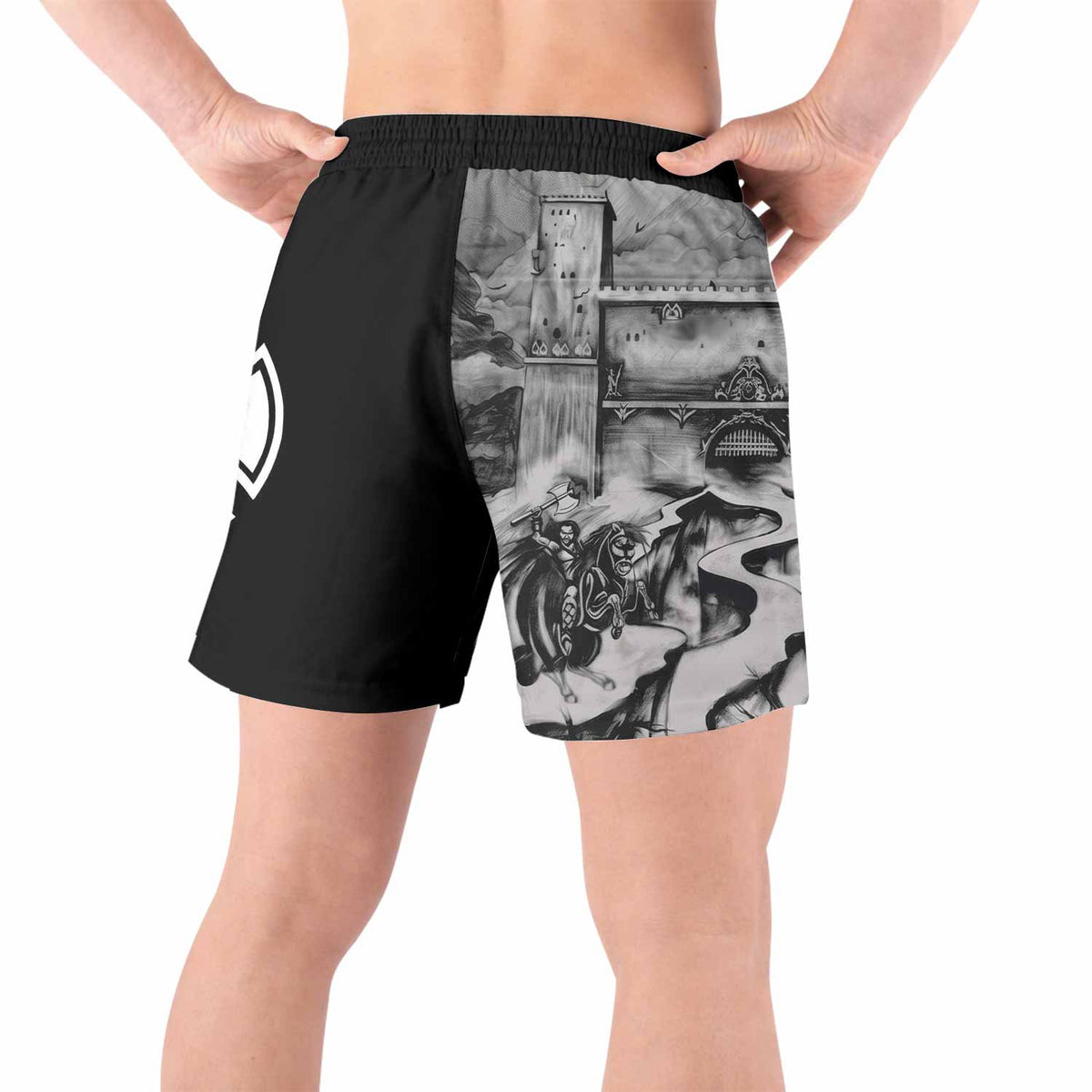 Satyricon Dark Medieval Times Grappling Shorts - back view lifestyle