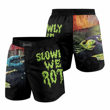 Obituary Slowly We Rot Grappling Shorts - front and back view