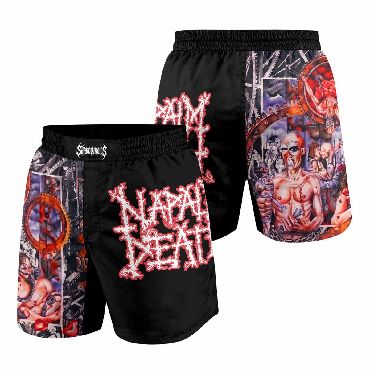 Napalm Death Utopia Banished Grappling Shorts - front and back view