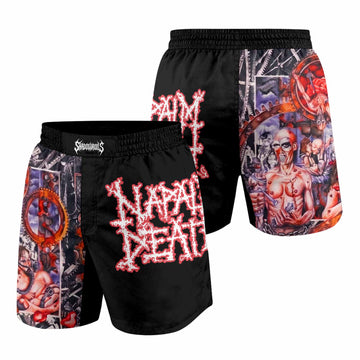 Napalm Death Utopia Banished Grappling Shorts - front and back view