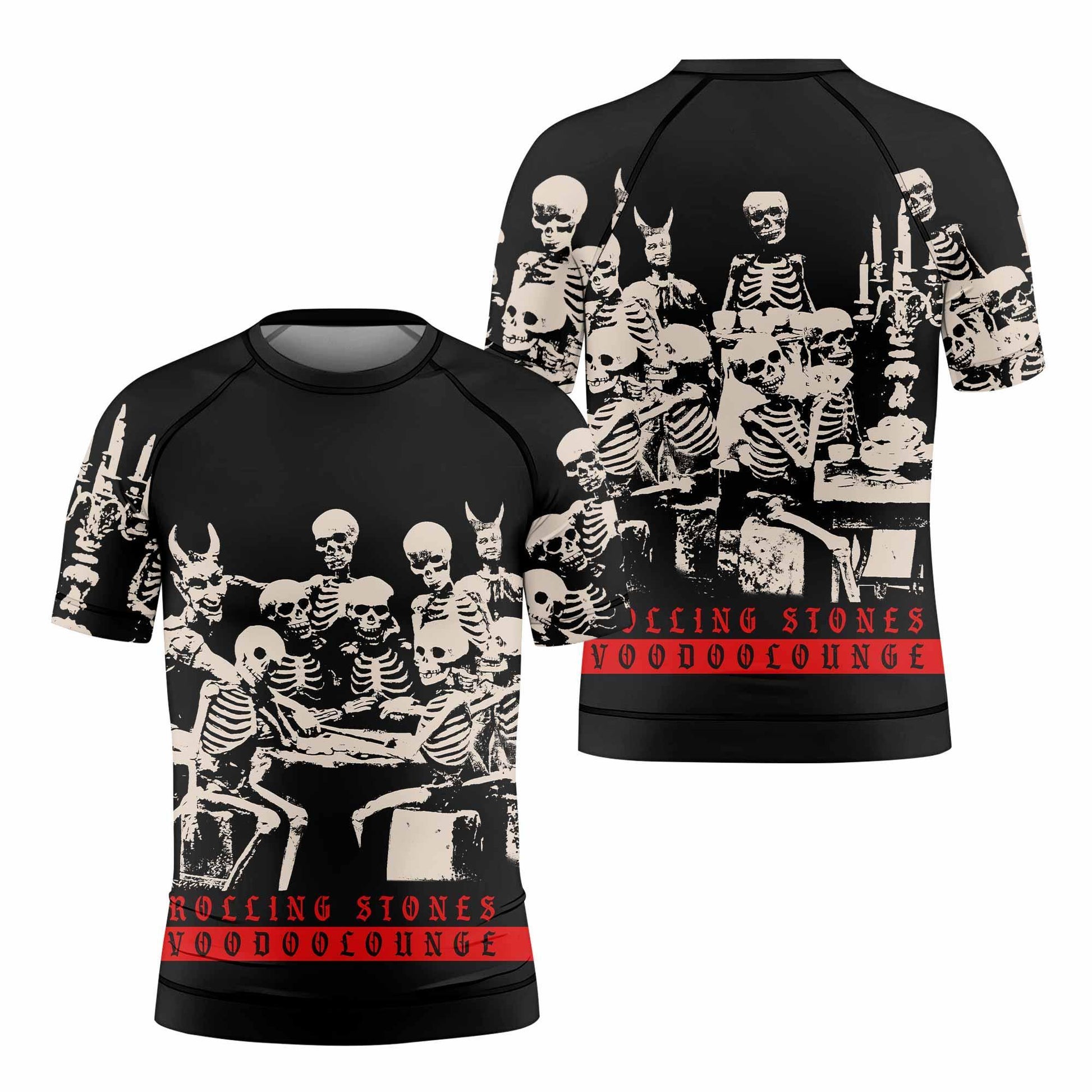 The Rolling Stones Voodoo Lounge Kids Rash Guard Short Sleeve - front and back view