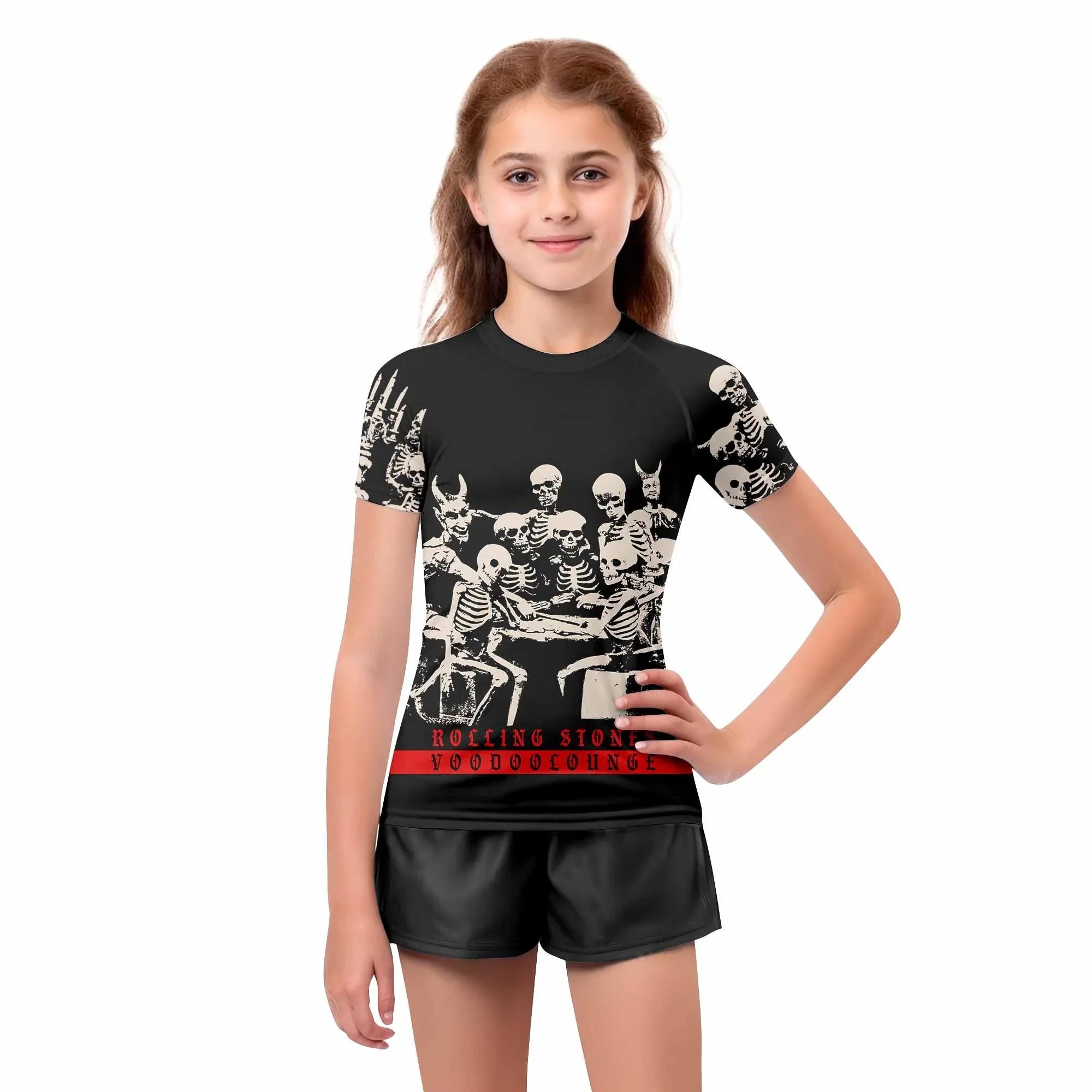 The Rolling Stones Voodoo Lounge Kids Rash Guard Short Sleeve - girl's lifestyle view