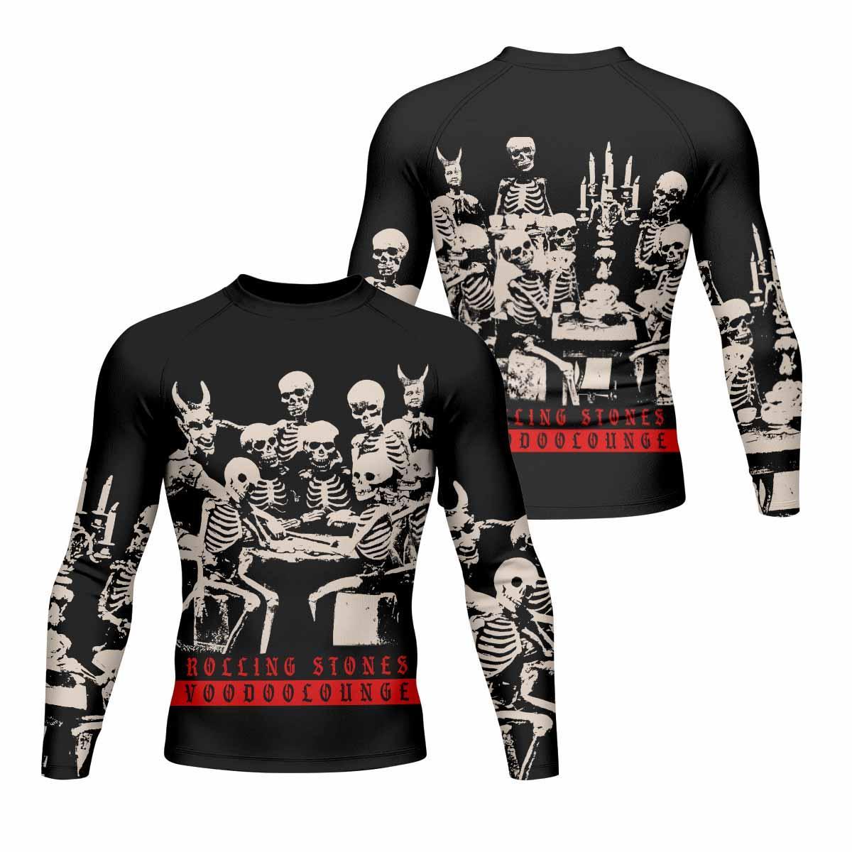 The Rolling Stones Voodoo Lounge Men's Rash Guard Long Sleeve - front and back view