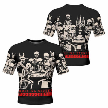 The Rolling Stones Voodoo Lounge Men's Rash Guard Short Sleeve - front and back view