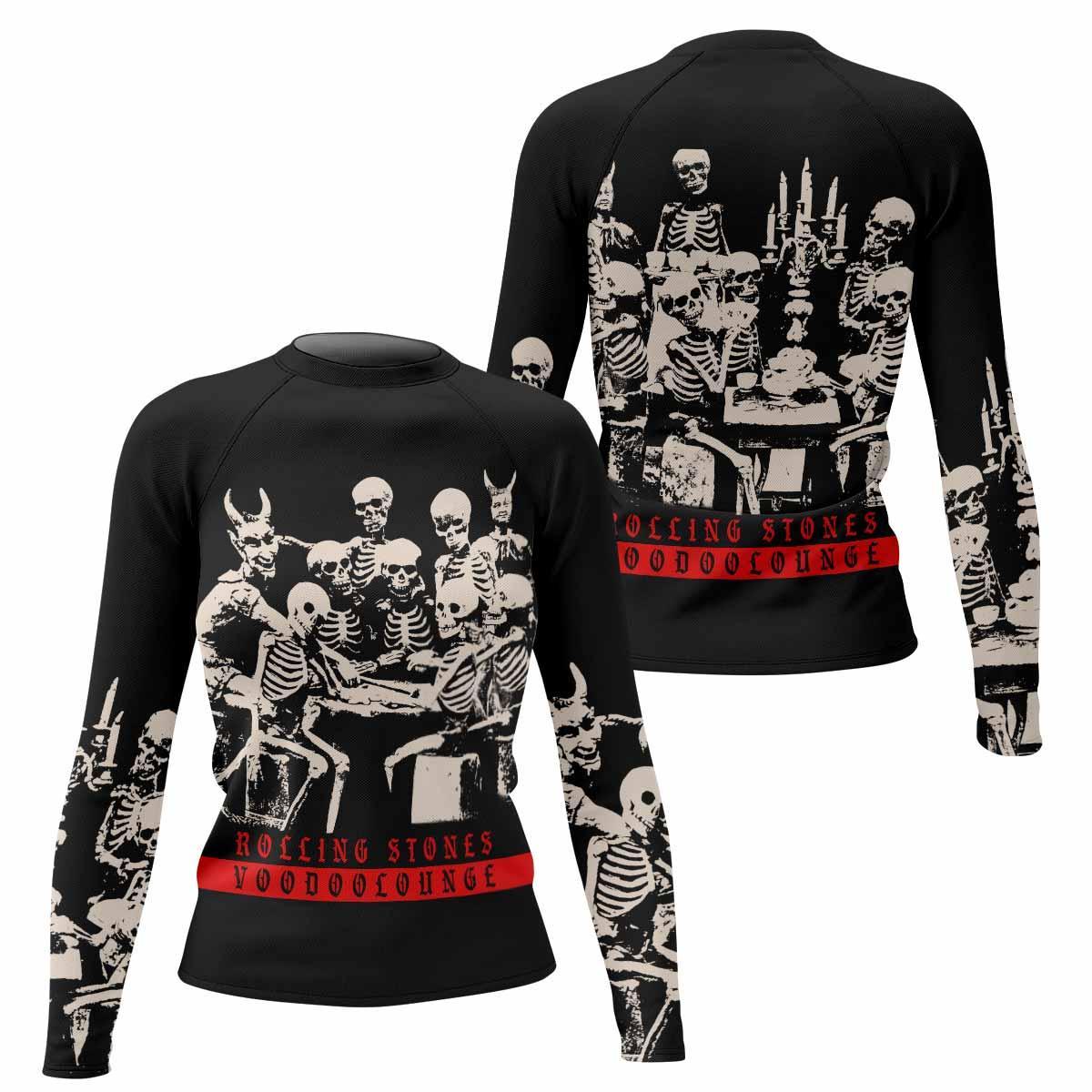 The Rolling Stones Voodoo Lounge Women's Rash Guard Long Sleeve - front and back view