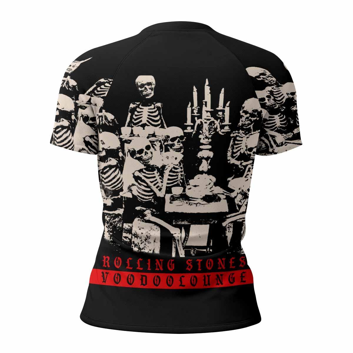 The Rolling Stones Voodoo Lounge Women's Rash Guard Short Sleeve - back view mockup