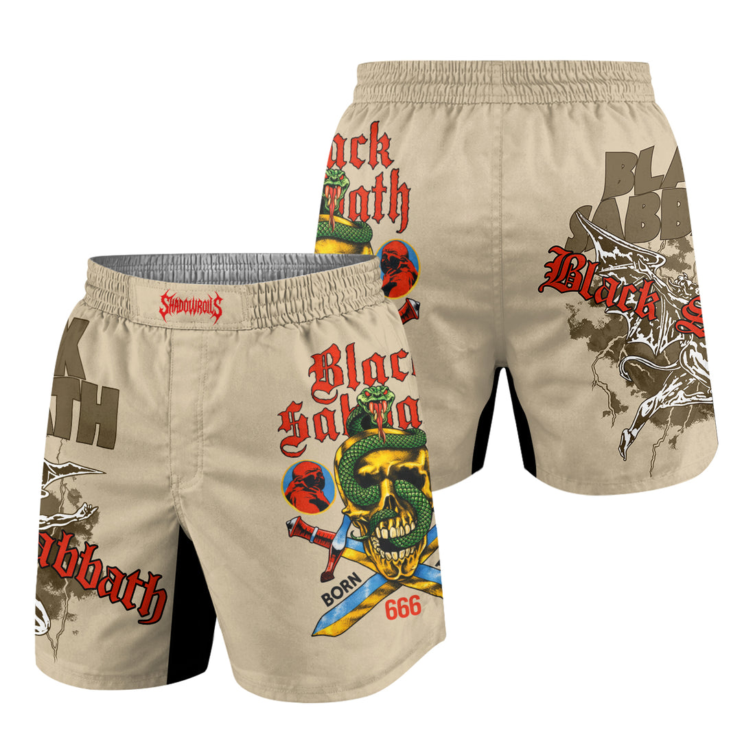 Black Sabbath Born Again Grappling Shorts - front and back view