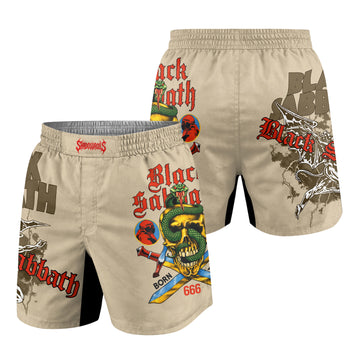 Black Sabbath Born Again Grappling Shorts - front and back view