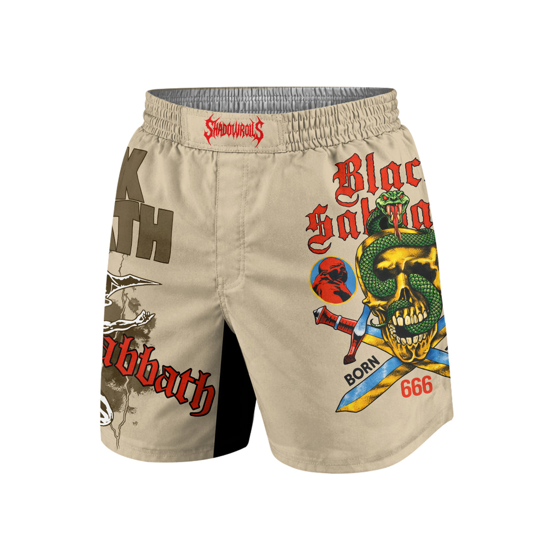 Black Sabbath Born Again Grappling Shorts - front and back view