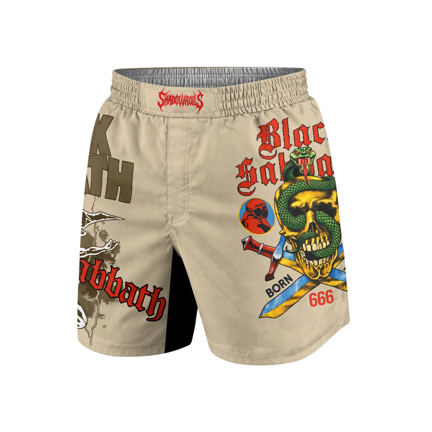 Black Sabbath Born Again Grappling Shorts - front view mockup