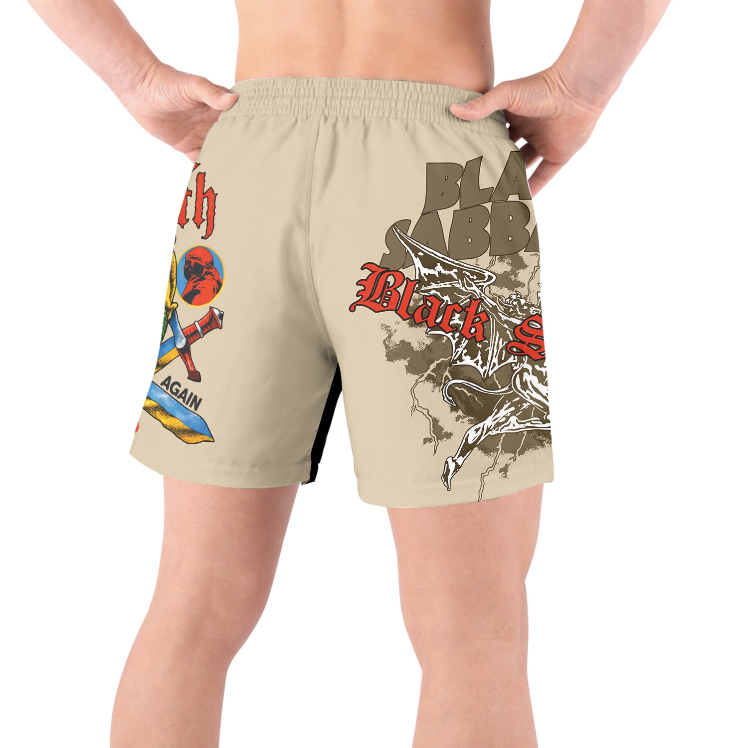 Black Sabbath Born Again Grappling Shorts - back view lifestyle