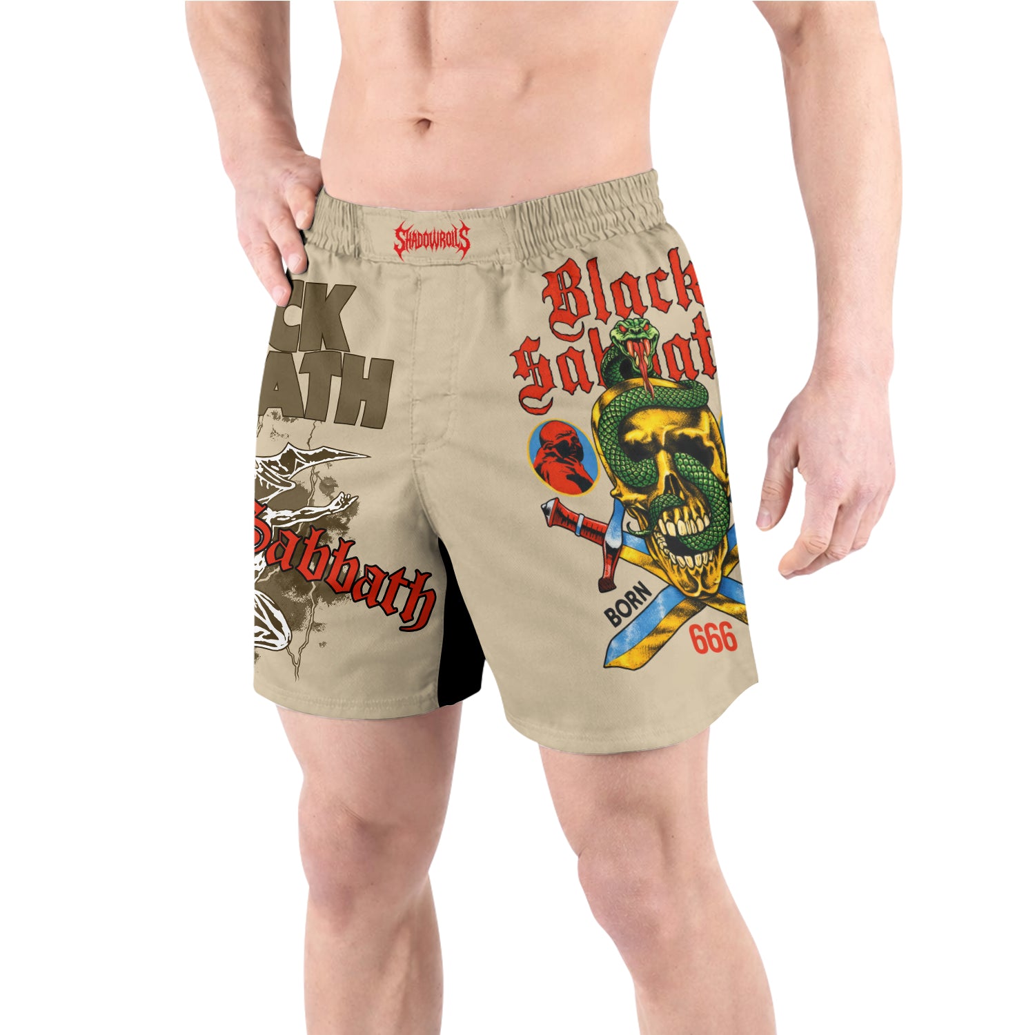 Black Sabbath Born Again Grappling Shorts - front view lifestyle